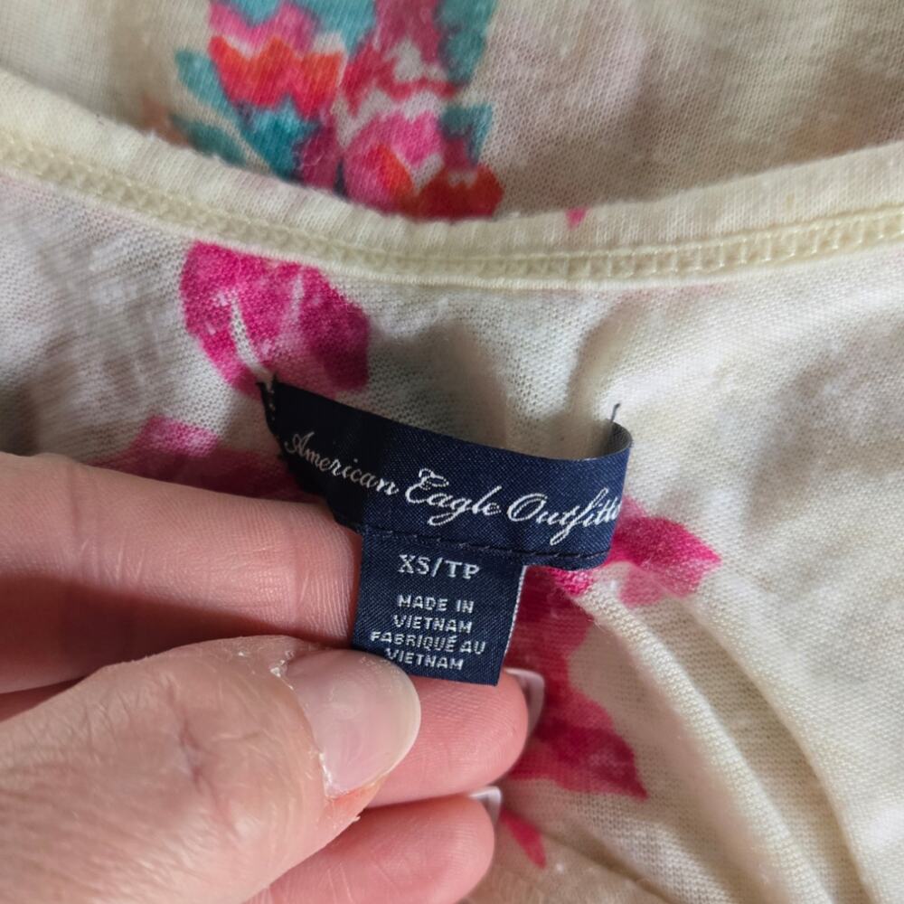 American Eagle Outfitters Cream Floral Tank Top with Ruffle Trim sz sz XS - Picture 5 of 6